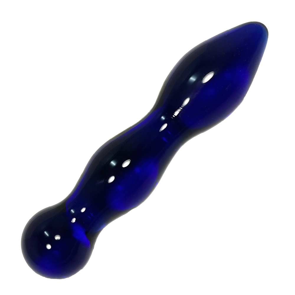 BLUE GLASS CURVY SWELLS TAPERED TIP DILDO