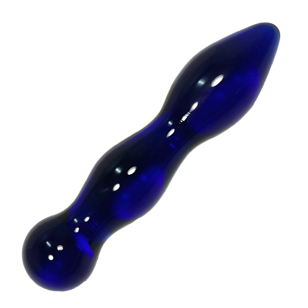 BLUE GLASS CURVY SWELLS TAPERED TIP DILDO