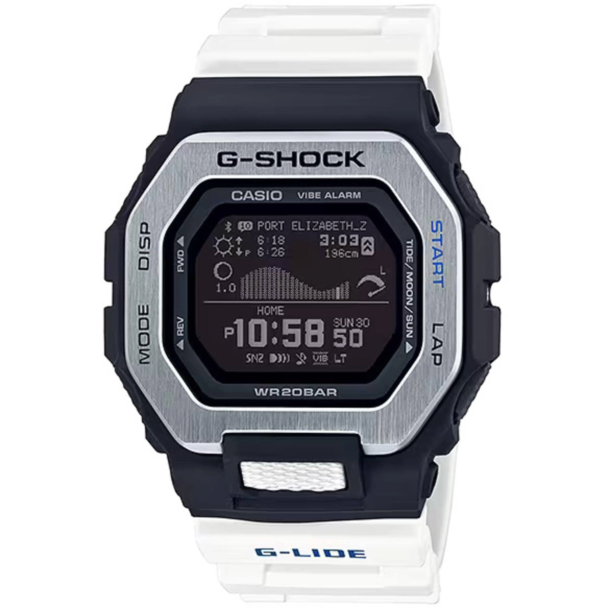 Casio Men's Watch - G-Shock G-Lide Black Digital Dial White Resin Strap | GBX100-7