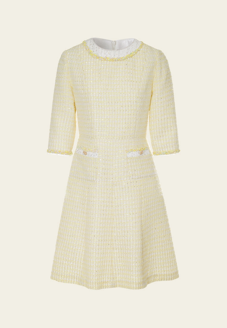 Contrasting-trim Braided-detail Sequin-detail A-line Dress
