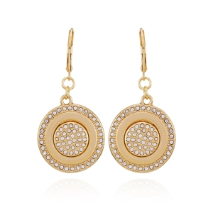 Goldtone Pave Stone Coin Drop Earrings