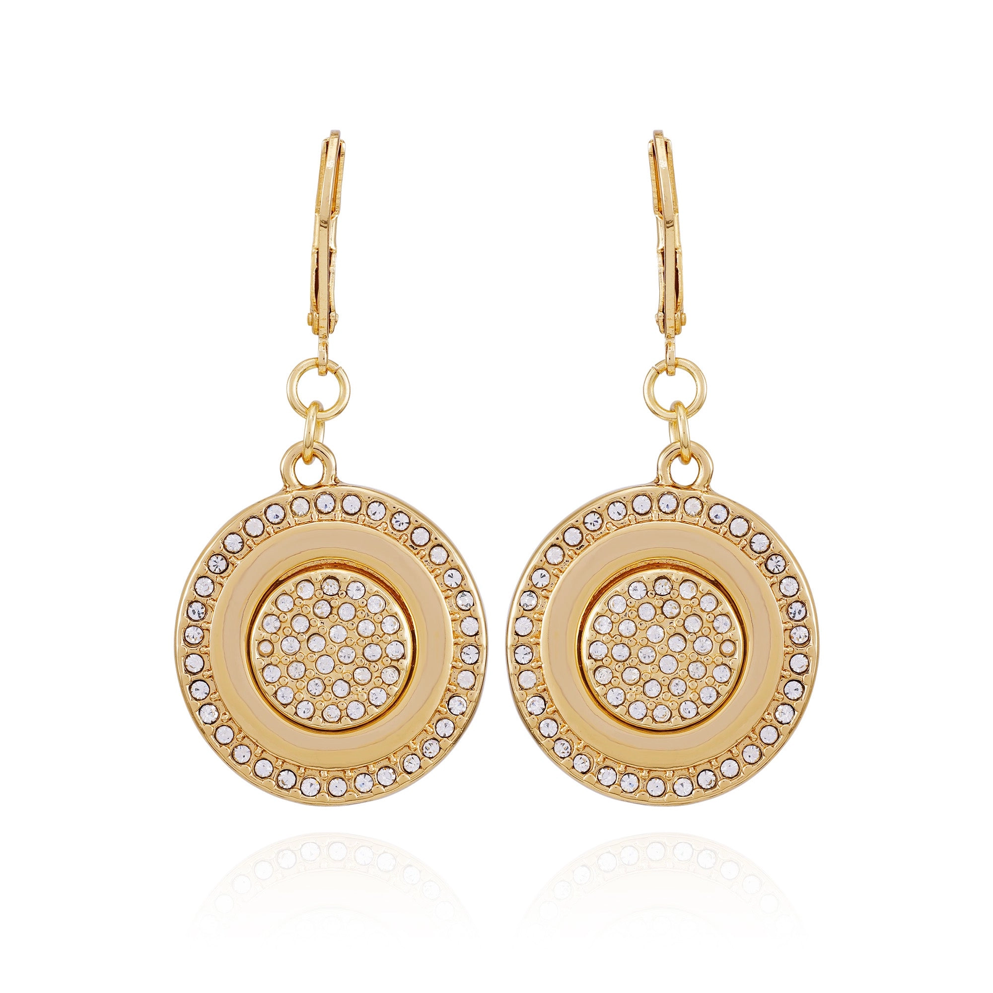 Goldtone Pave Stone Coin Drop Earrings