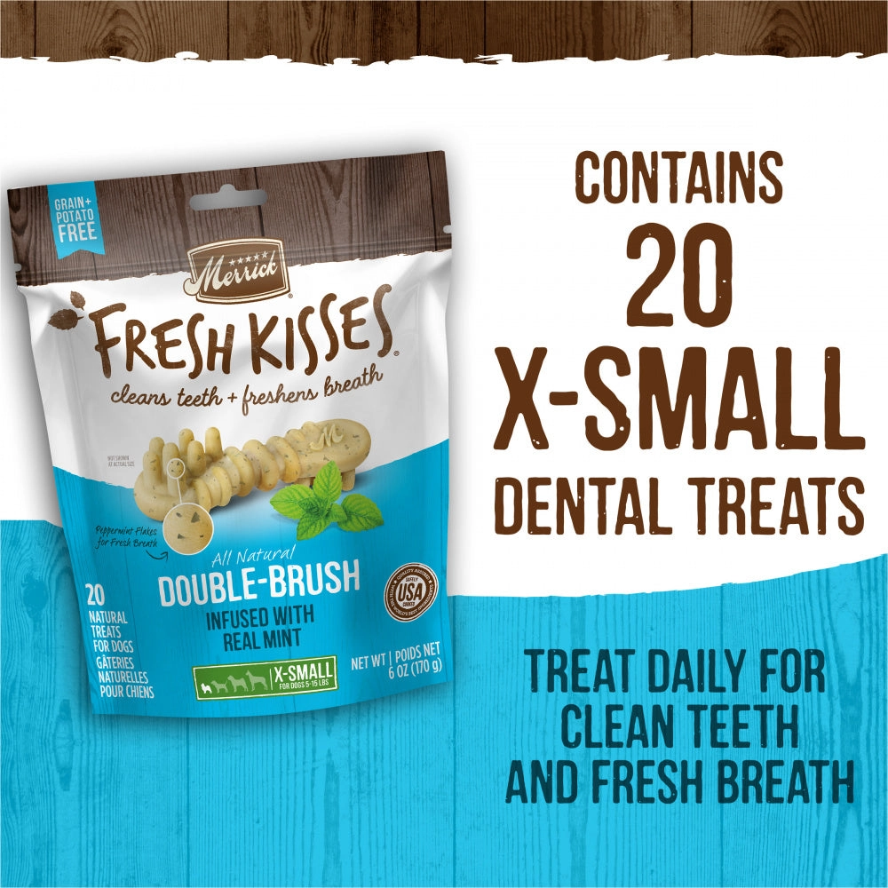 Merrick Fresh Kisses Grain Free Mint Breath Strips Extra Small Dental Dog Treats