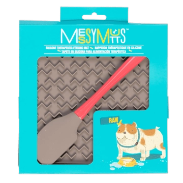 Messy Mutts Silicone Therapeutic Dog Lick Mat with Silicone Spatula in Grey