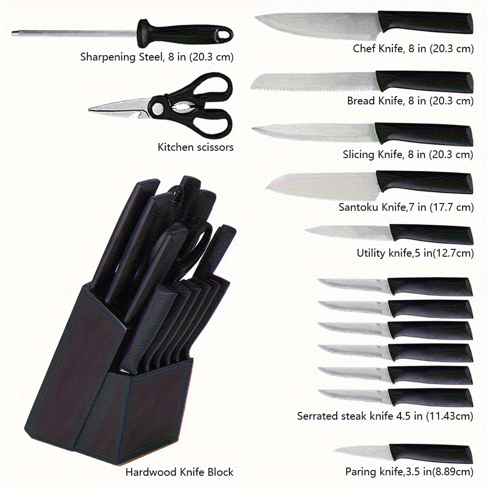 Mpow 15-piece kitchen knife set with self-sharpening block