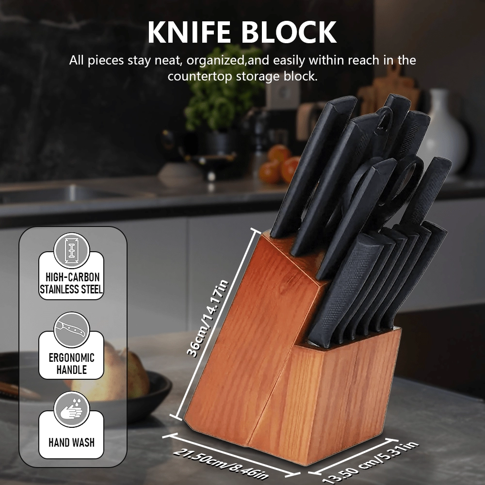 Mpow 15-piece kitchen knife set with self-sharpening block
