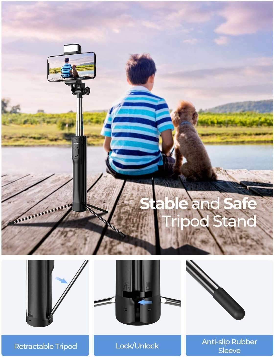 MPOW PA168A Selfie Stick with Fill Light