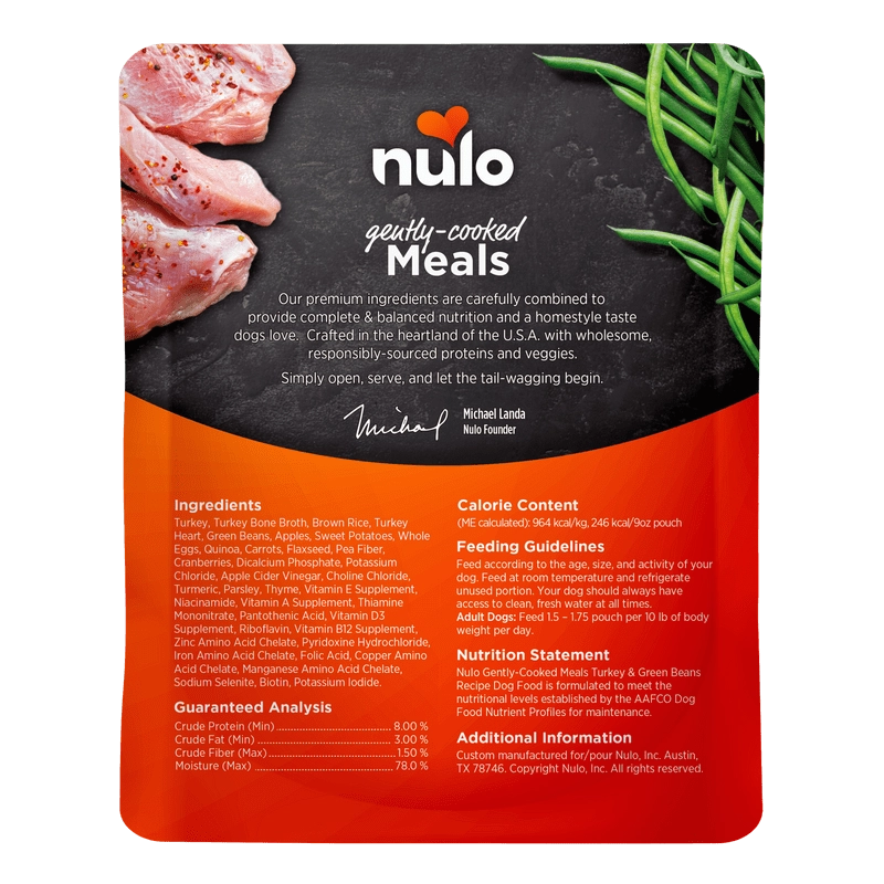 Nulo Gently-Cooked Meals Turkey & Green Beans Recipe Wet Dog Food Pouch