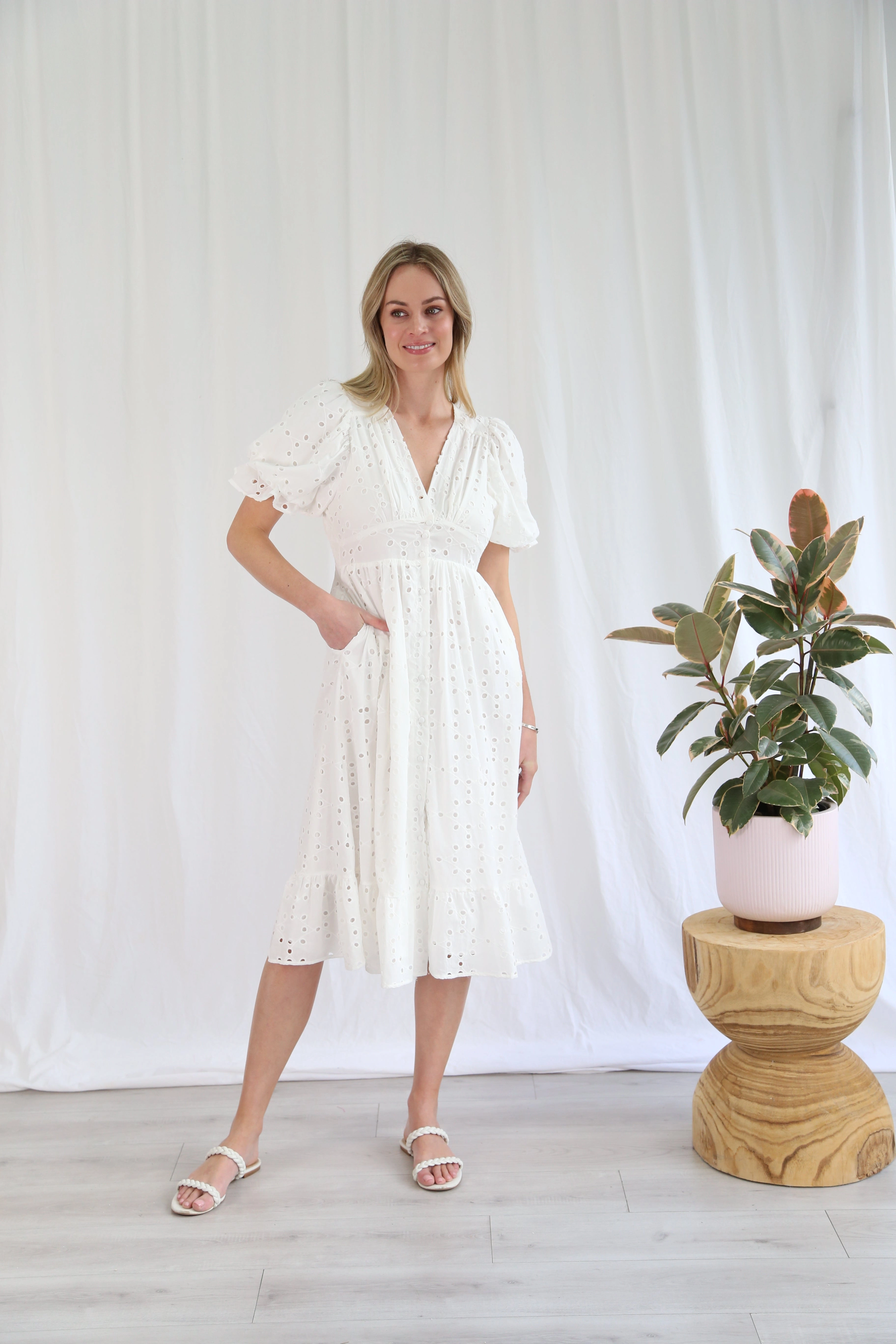 Salty Bright Ava Midi Dress White