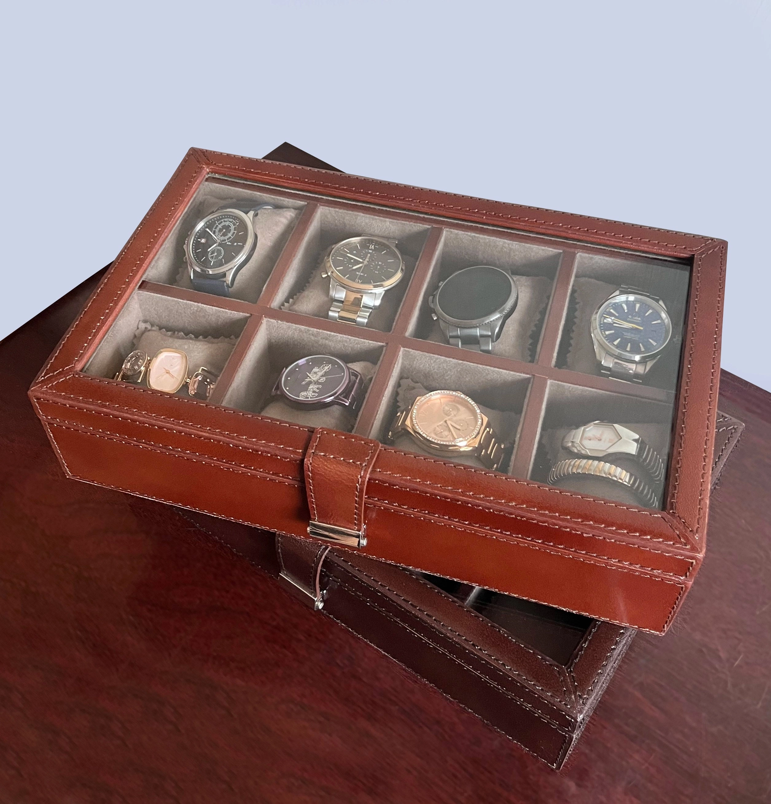 Signature Leather Watch Case - 8 Slots (Brown)