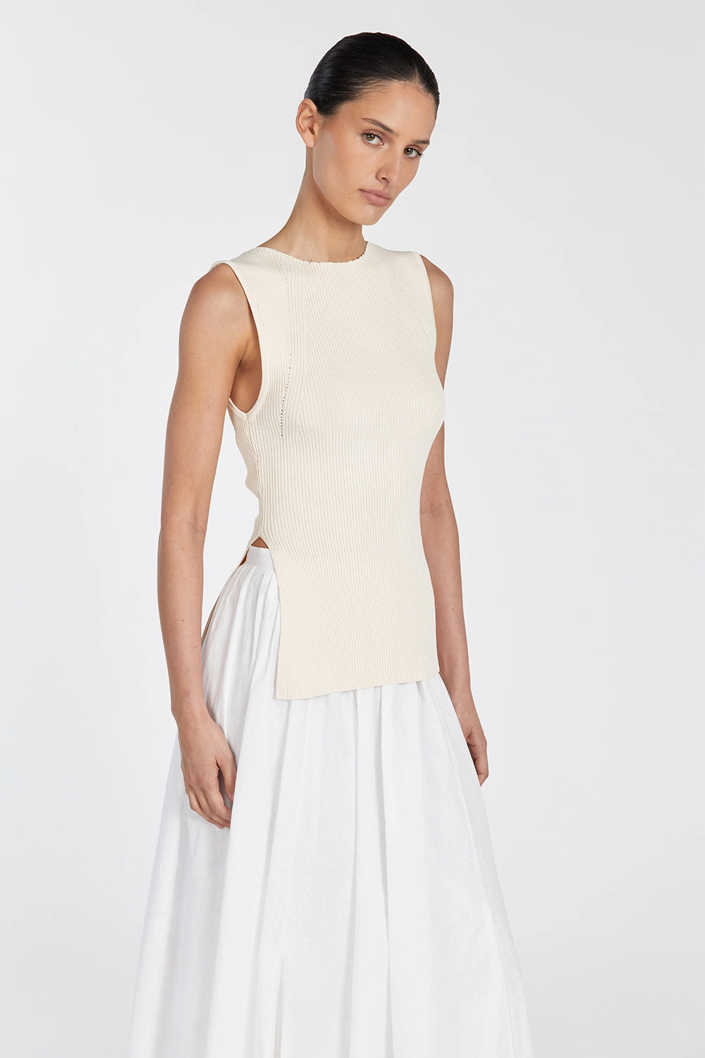 SOFIA CREAM LONGLINE KNIT TOP