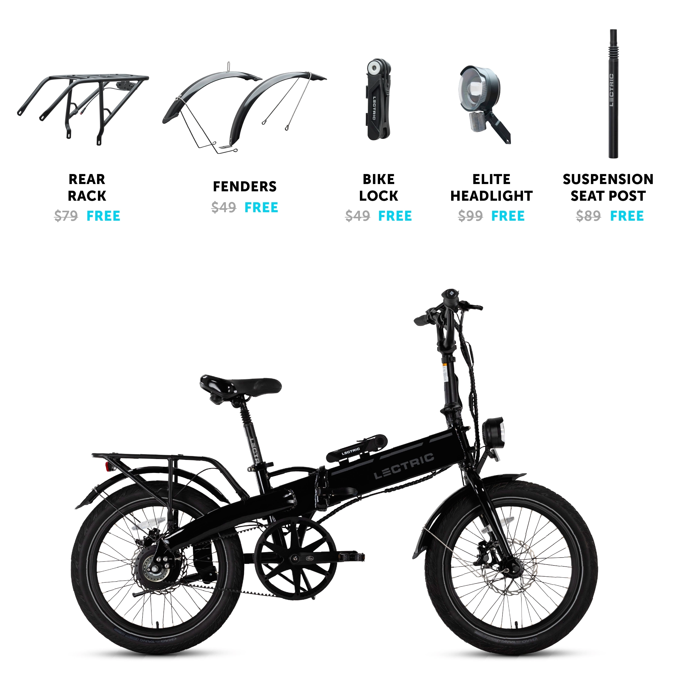 XP Lite 2.0 JW Black Long-Range   FREE Rear Rack, Fenders, Elite Headlight, Bike Lock, Suspension Seat Post ($365 Value)